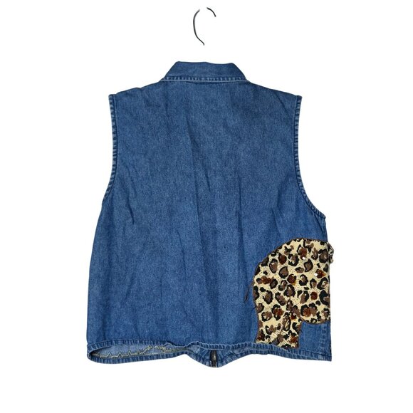 Carolina Colours Womens Elephant Palm Tree Beaded Denim Vest Size Large Safari - Picture 3 of 12